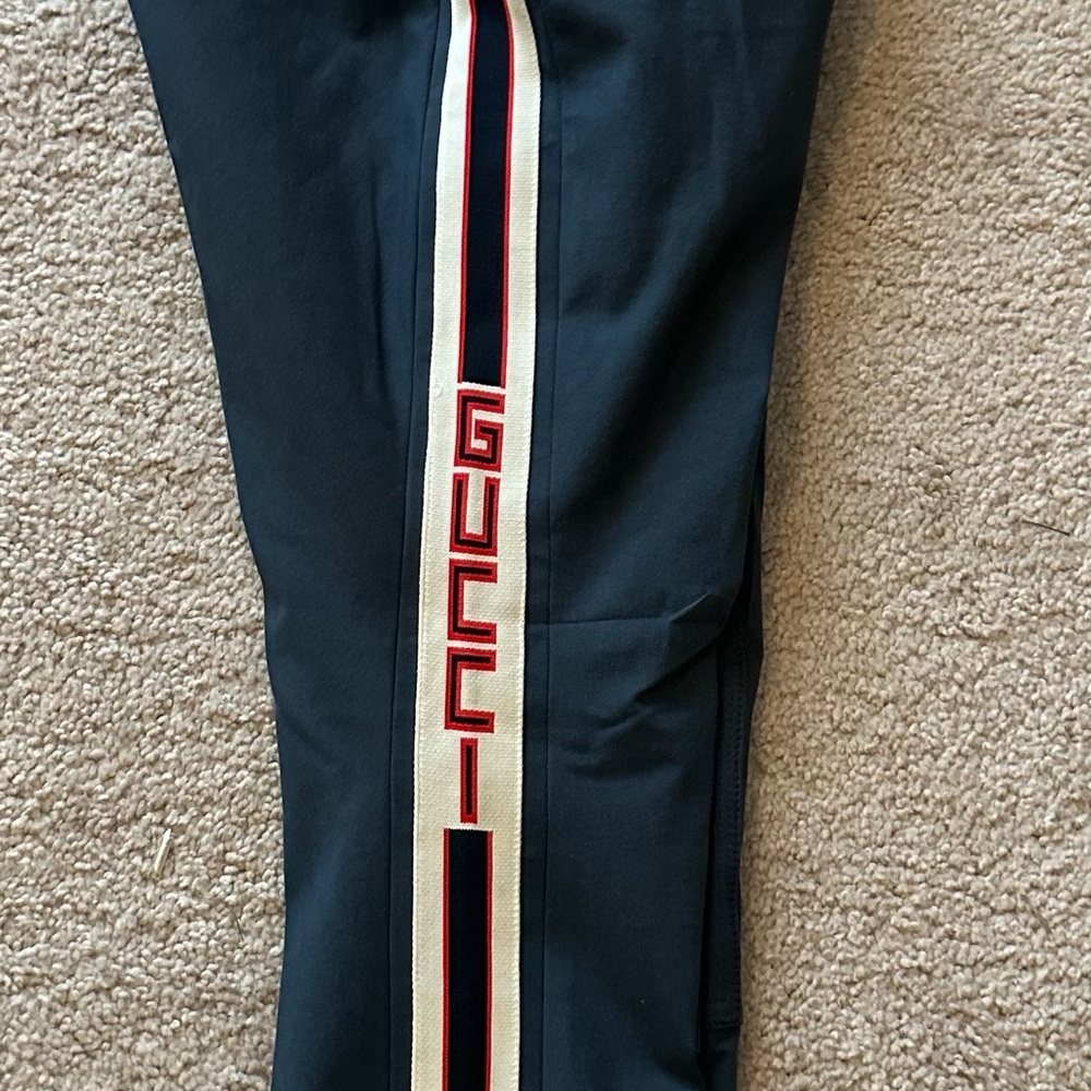 Gucci Blue and Red Track Pants with Red Stripe